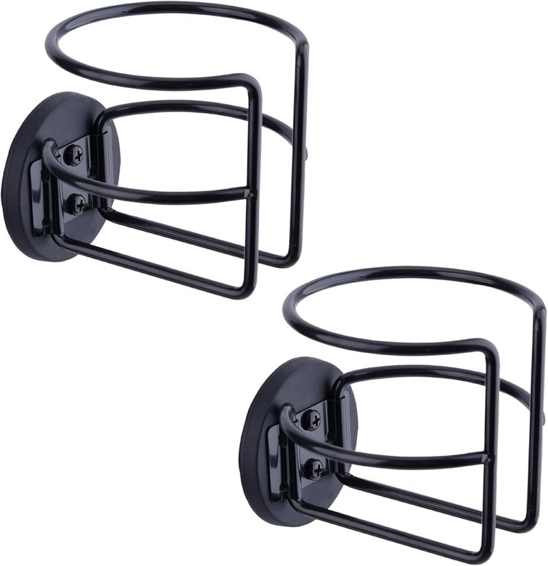 LEKUSHA Magnetic Cup Holder with 2 Screws Mount, Full Covered Bus Tractor Cup Holder, Magnet Drink Holder for Bottle, Black Pack of 2 - Image 1